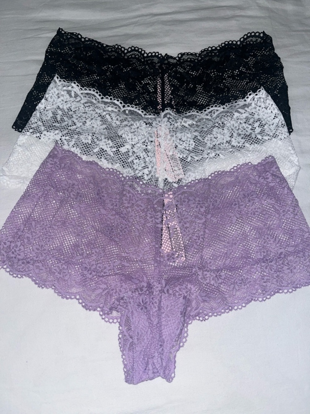 Victoria’s Secret Love Cloud Lace Boyshort Panty Set - Black, White & Lavender
